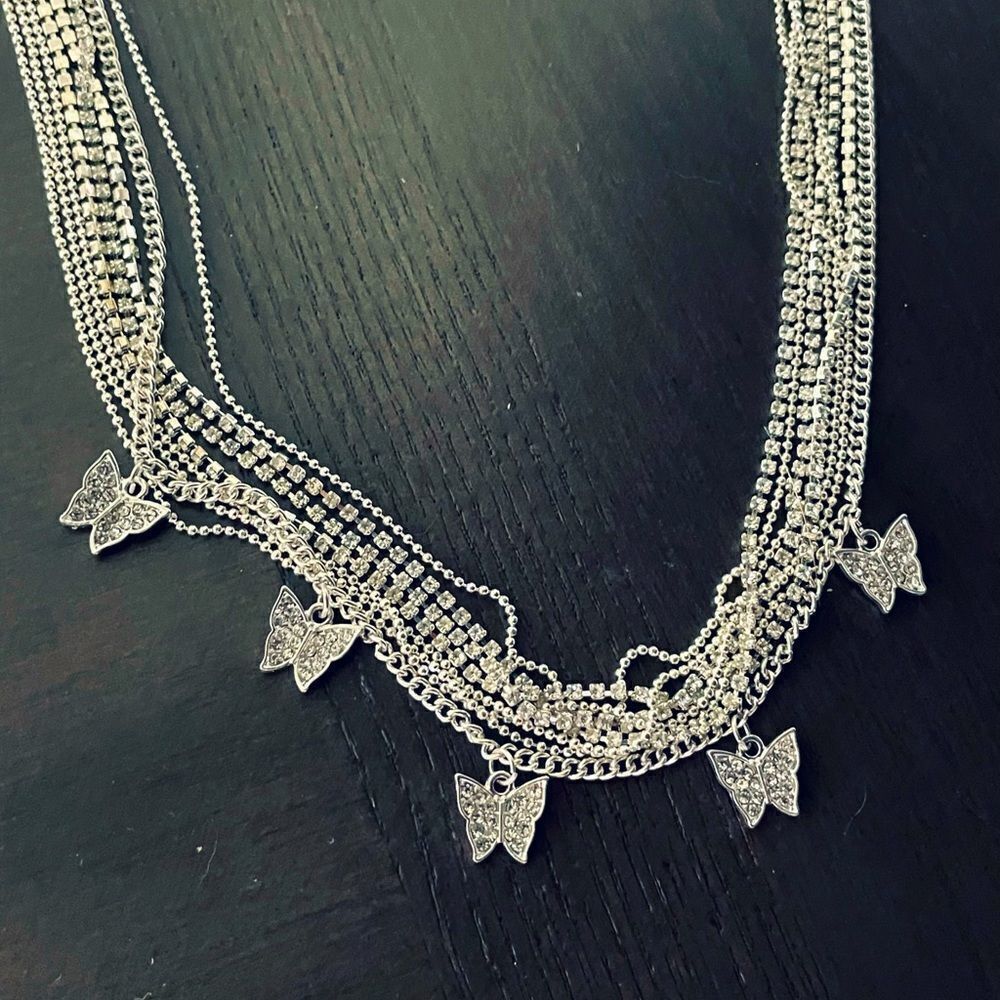Crystal Butterfly Charm Silver Necklace